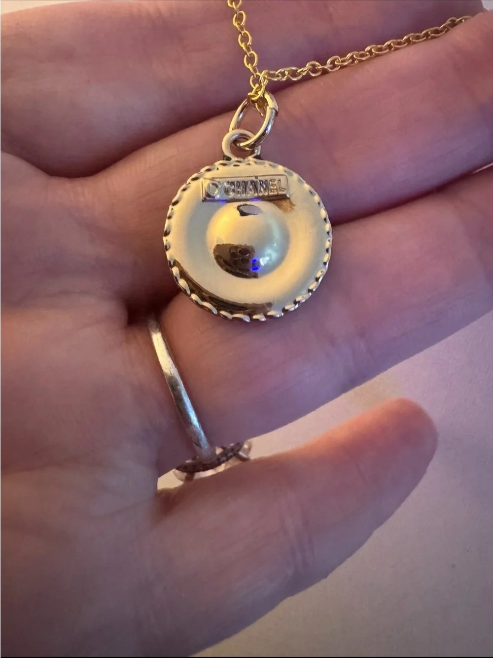 Chanel Black & Gold Pearl Medallion Necklace